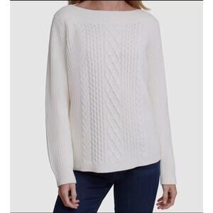 Women’s Tommy Hilfiger Off White Cable Knit Boat Neck Sweater, XL